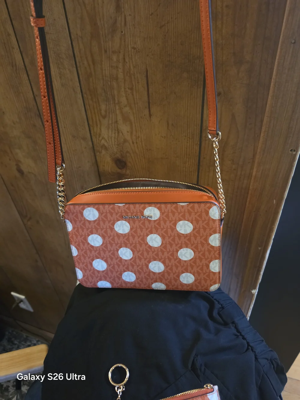 Michael Kors Orange Polka Dot Card Case & Crossbody Wallet Set